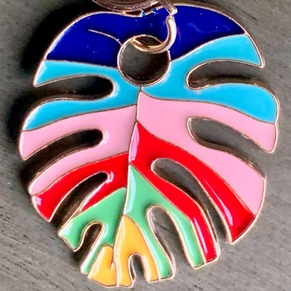 5 Styles Colorful Metal Monstera Tropical Leaves Leaf Handbag Bag Charm Keychain - Picture 5 of 8